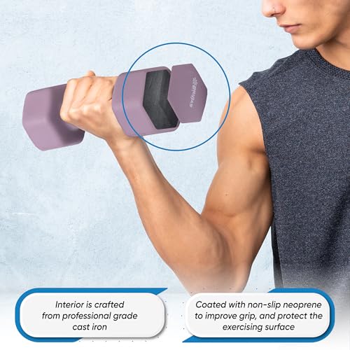 Dumbbell Set with Rack - Neoprene Coated Weights with Stand - Hex Color Coded Dumbell Pairs 1-20 LBs