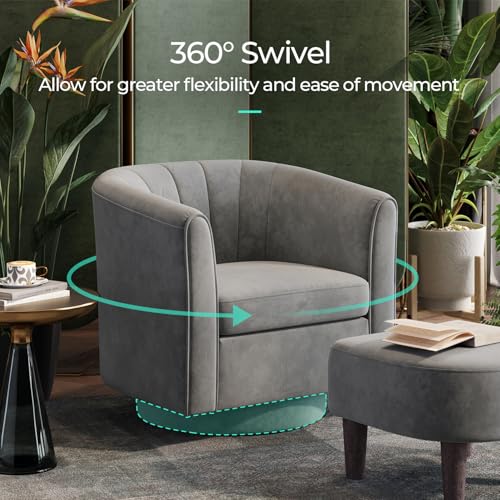 LINSY Swivel Accent Chair Ottoman Set: Velvet Small Barrel Chair with Foot Rest