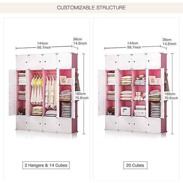 YOZO Cube Storage Organzier Portable Closet Wardrobe Bedroom Dresser (71x14x71 inches) Portable Closet Cube Shelf Armoire Pantry Cabinet, 25 Cubes