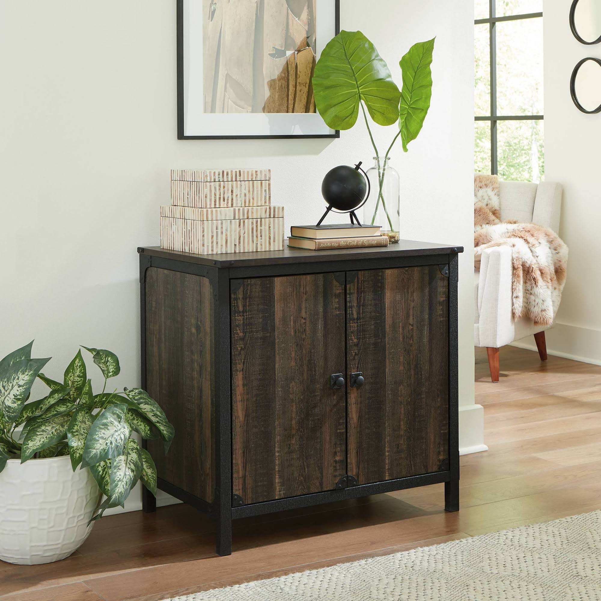 Sauder Steel River Industrial Storage Cabinet in Carbon Oak