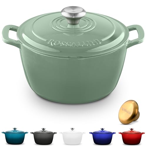 Signature Enameled Cast Iron Dutch Oven, Non-Stick Serving Pot with Tight Fitting Lid for Perfect Roasting, Baking, Sauteing