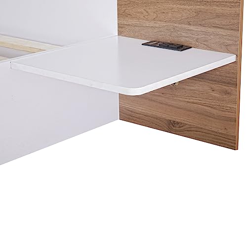 SOFTSEA Full Murphy Bed Wall Beds, Wood White Cabinet Bed 61.5” Foldable Platform Bed with Shelf for Guest Room