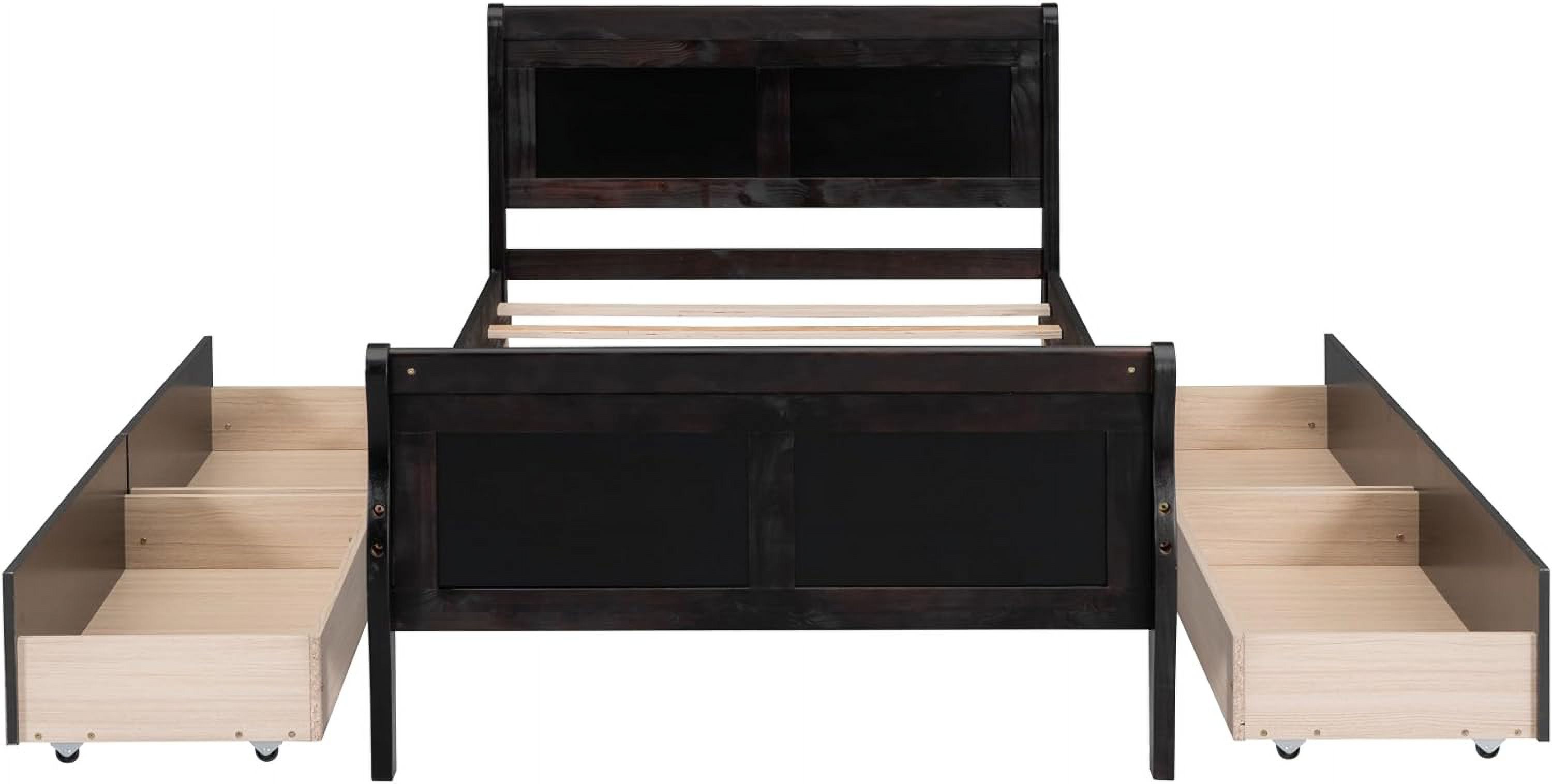 Wood Platform Bed, Size Platform Bed With 4 Storage Drawers, Platform Bed With Head Ad Footboard, Espresso