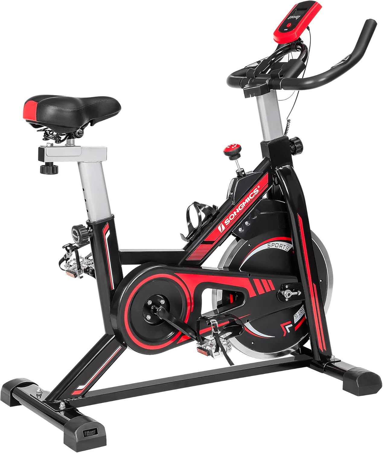 SONGMICS Stationary Bike, Indoor Cycling Bike, Exercise Bike, and Fitness Trainer, with Adjustable Handlebar, Seat, and Resistance, Pulse Sensor
