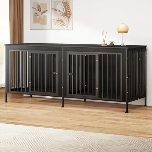 78 Inch Dog Crate Furniture for 2 Dogs,Extra Large Double Dog Kennel Furniture with Removable Divider, XXL Thick Wooden Dog Cage TV Stand