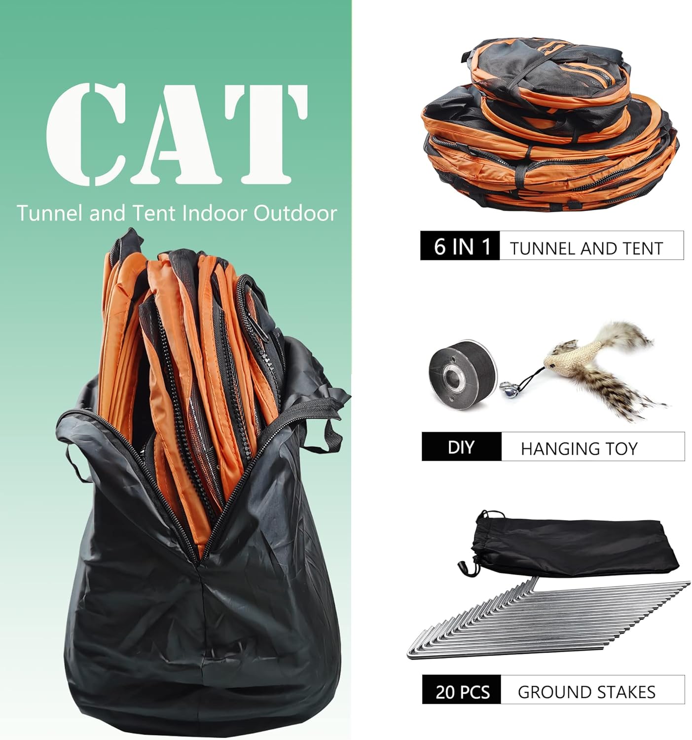 Outdoor Cat Enclosures, 6-in-1 Outdoor Cat Tent with Cat Tunnel DIY in Multiple Ways