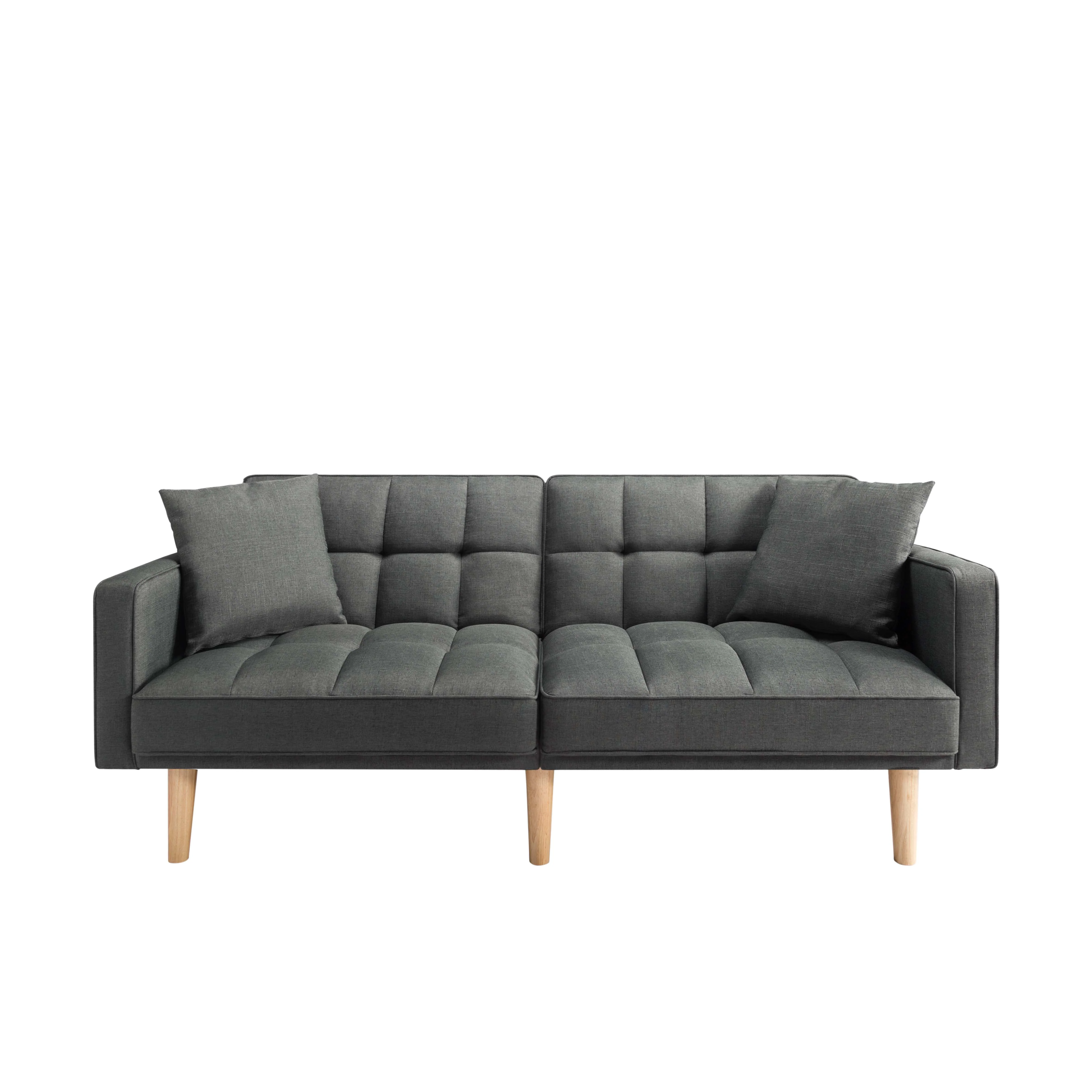 BSHTI Futon Sofa bed, Featuring a split back, square arms, and tapered wood legs