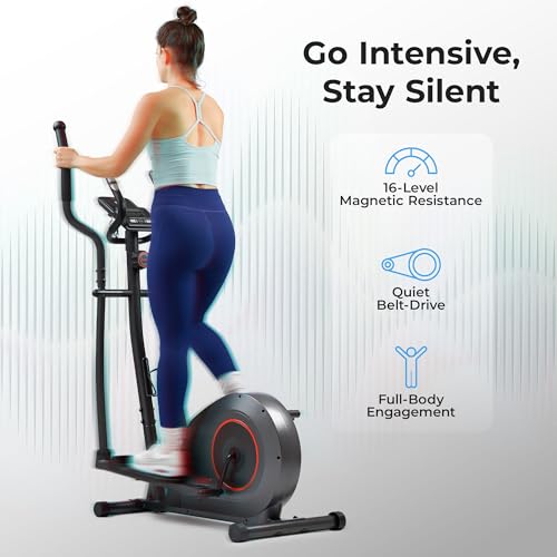 Sunny Health & Fitness Smart Upright Elliptical w/Pulse Sensor Built-in, Indoor Full-Body Cross-Training & Cardio Exercise Machine for Home
