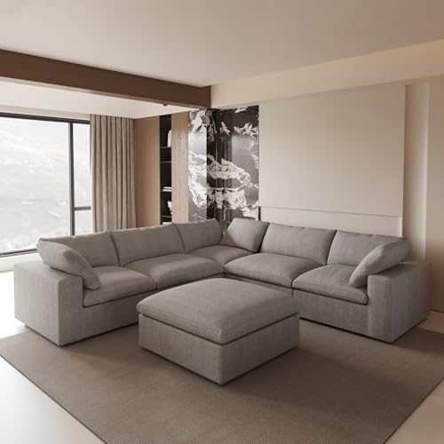 160.6" Cloud Couch Modular Sectional Sofa for Livingroom,Oversized Convertible Sofa with Storage Ottomans,6 Seat Wide Couches