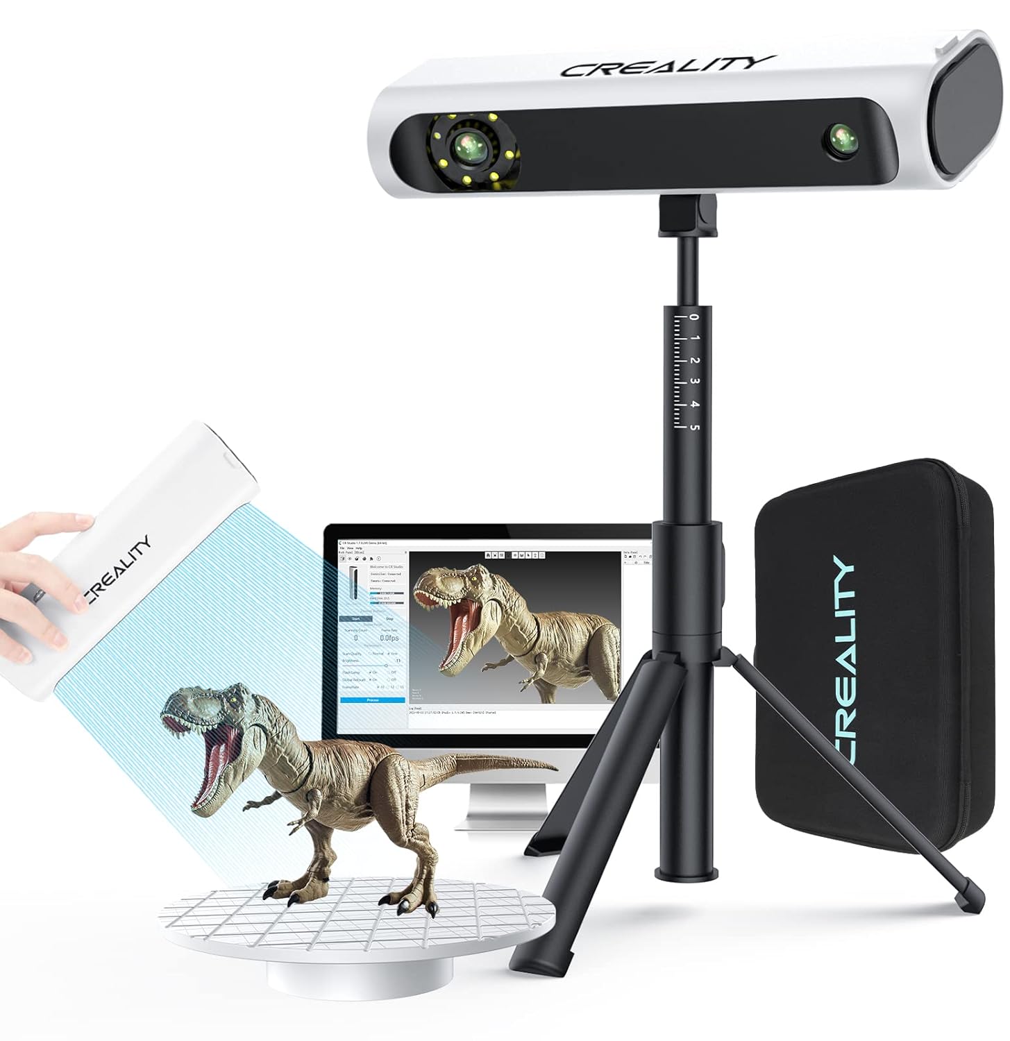 CREALITY CR Scan 01 3D Scanner 2022 Upgraded Carrying Bag Kit, Come with Scanner, Turntable and Tripod, 0.1mm Accuracy, No Marker Quick Scanning