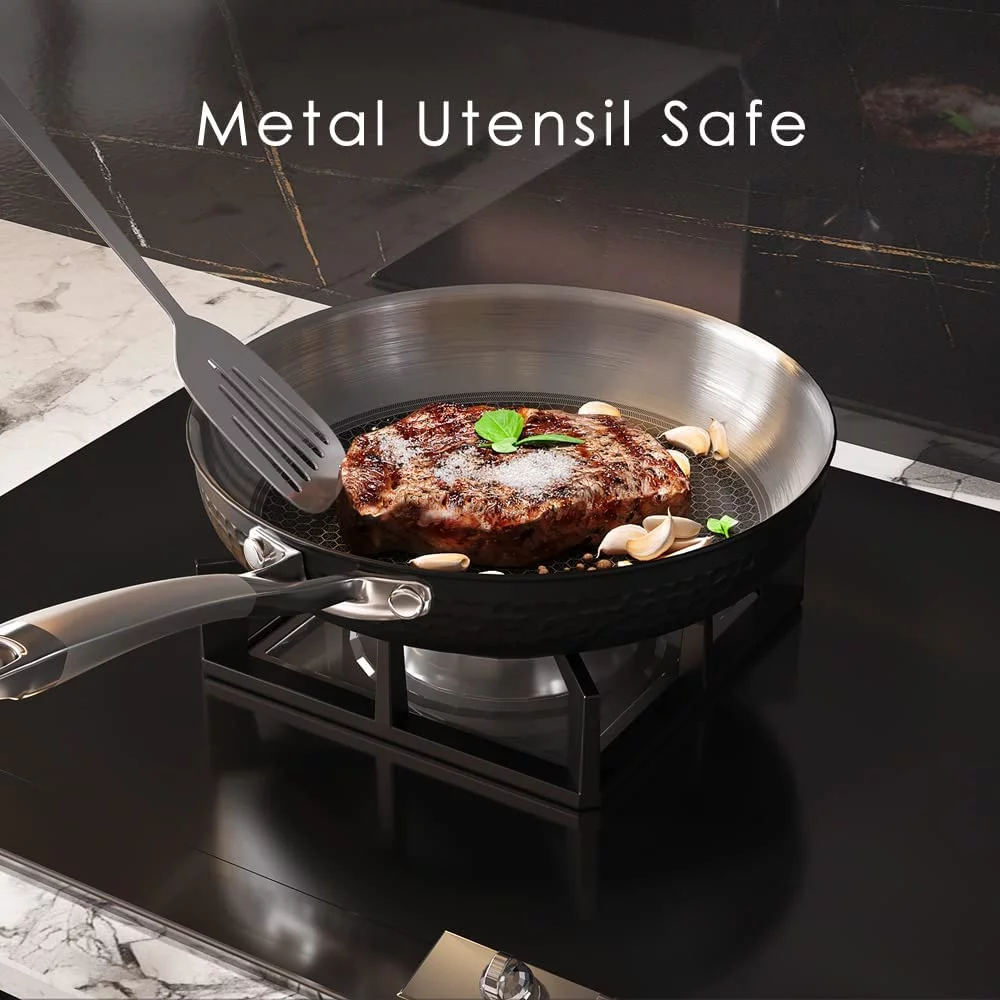 Homaz life Pots and Pans Set  Tri-Ply Stainless Steel Hammered Kitchen Cookware  Induction Compatible  Dishwasher and Oven Safe  Non-Toxic