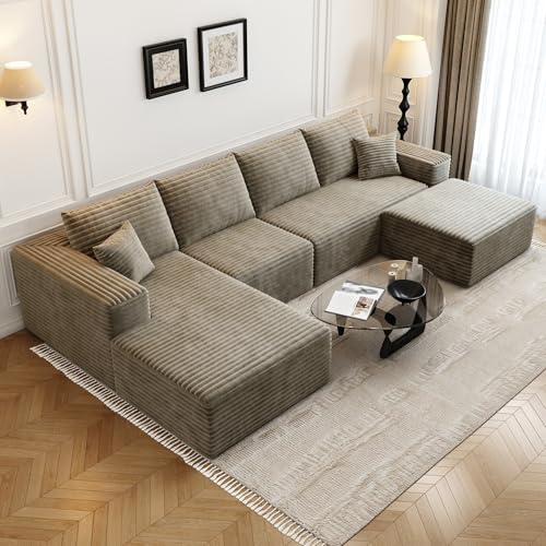 107.5" Cloud Modular Sectional Sofa with 1 Ottoman,Modern Minimalist Upholstered Couches, Comfort U Shaped Sofa for Living Room