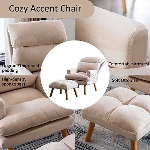 INZOY Accent Chairs with Ottoman, Velvet Fabric Armchair with Ottoman for Bedroom Living Room
