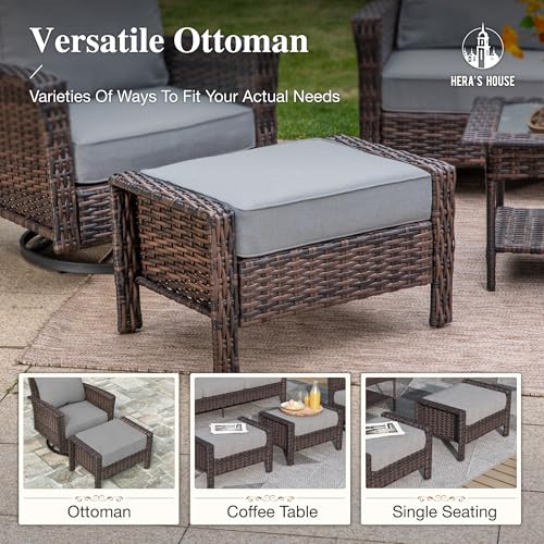 HERA'S HOUSE High Back Patio Furniture Set with Swivel Chairs, Outdoor Wicker Conversation Sets with 5.5" Comfy Cushions, 4 Piece Outside Sofa Sets