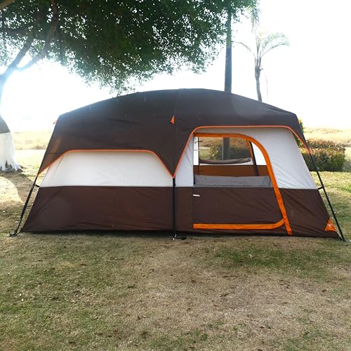 KTT Extra Large Tent 10-12-14 Person(Style-B),Family Cabin Tents,2 Rooms,3 Doors and 3 Windows with Mesh,Straight Wall,Waterproof,Double Layer