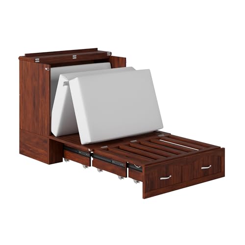 AFI Southampton Queen Murphy Bed Chest with Mattress, Storage, and Built-in Charger in Grey