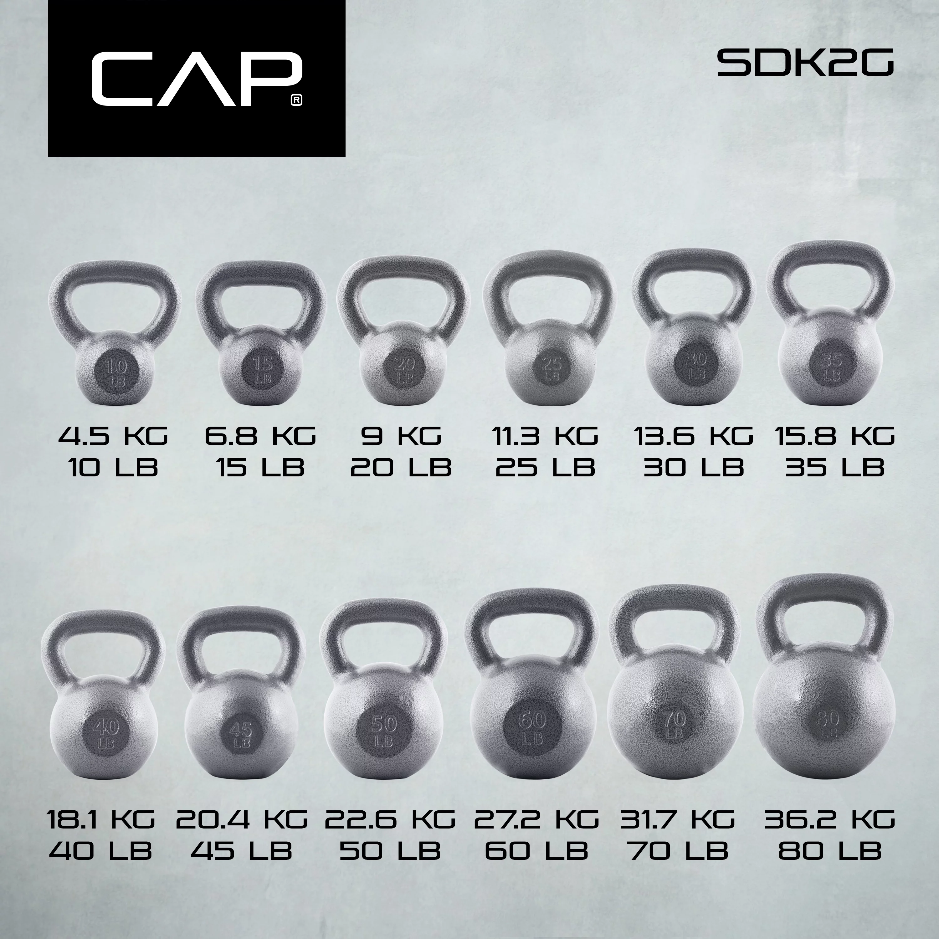 CAP Barbell Cast Iron Kettlebell, Single, 10-80 Pounds