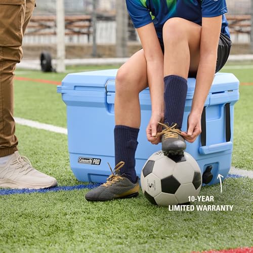 Coleman Pro 55qt Wheeled Ultra-Light Premium Hard Cooler, Extra-Thick Insulation Keeps Ice up to 5 Days, 92-Can Capacity, Heavy-Duty Wheels