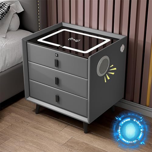 Nightstand with Wireless Charging Station, LED Night Stand with 2/3 Drawers for Bedroom Furniture