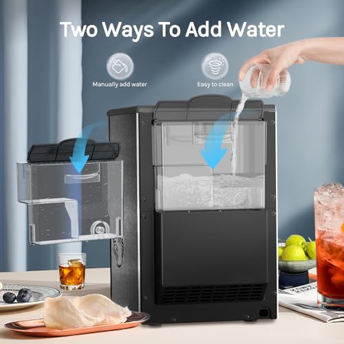 AGLUCKY Countertop Nuggte Ice Maker,Pebble Ice Maker with Self-Cleaning,45lbs/24H,Soft Chewable Ice,One-Click Operation