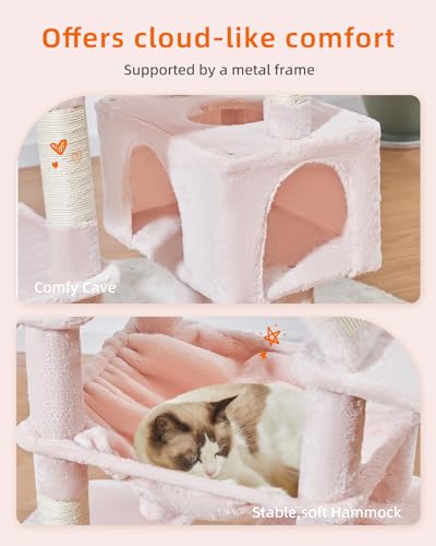 71-Inch Large Cat Tree for Large Cats, Plush Multi-Level Cat Condo with 8 Scratching Posts, 2 Perches, Cave, Hammock, 2 Pompoms