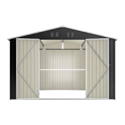 6x4 ft Small Outdoor Metal Storage Shed with Floor Frame & Lockable Door, Heightened Entry Garden Tool Shed for Backyard, Durable Galvanized Steel