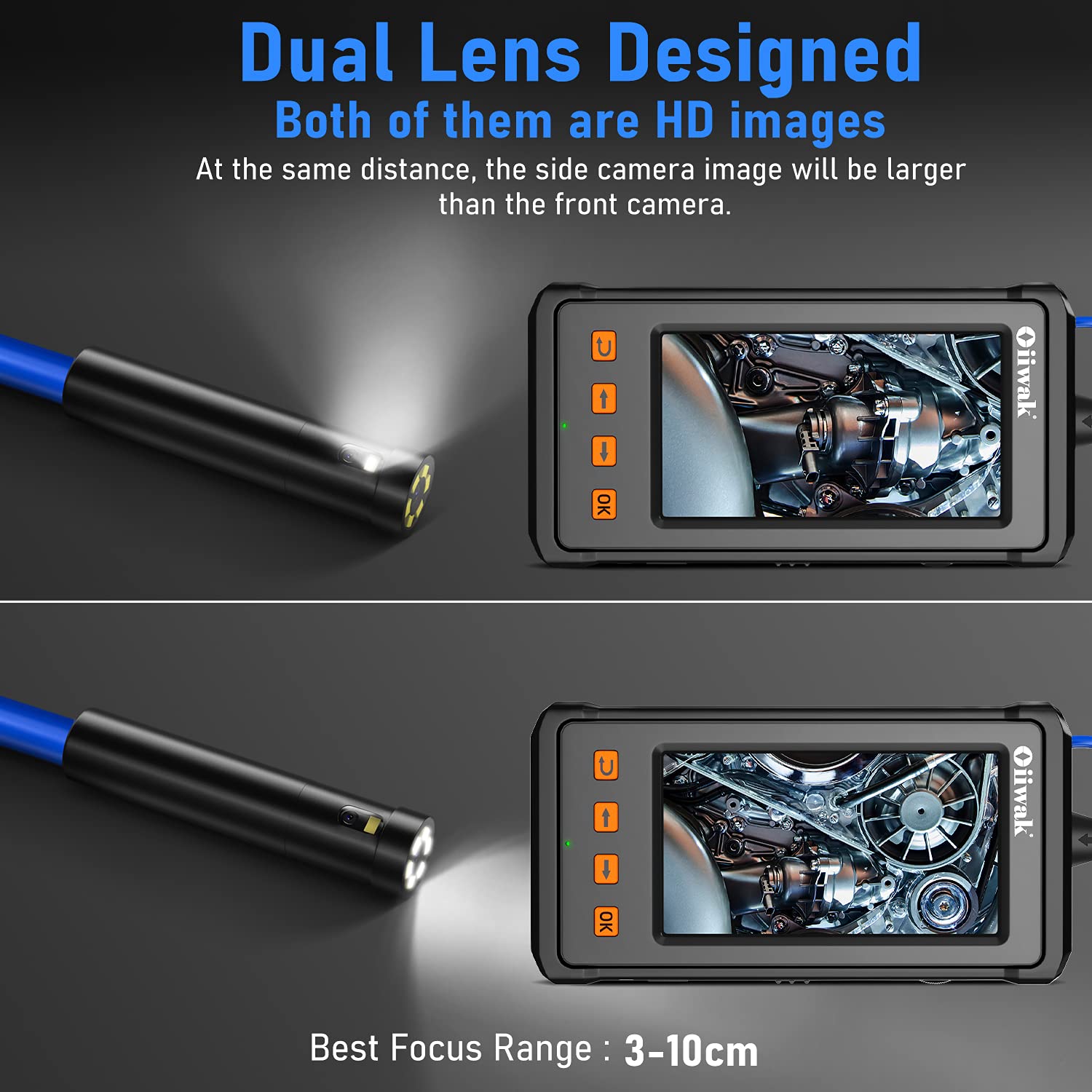 33FT Dual Lens Industrial Endoscope Camera Snake