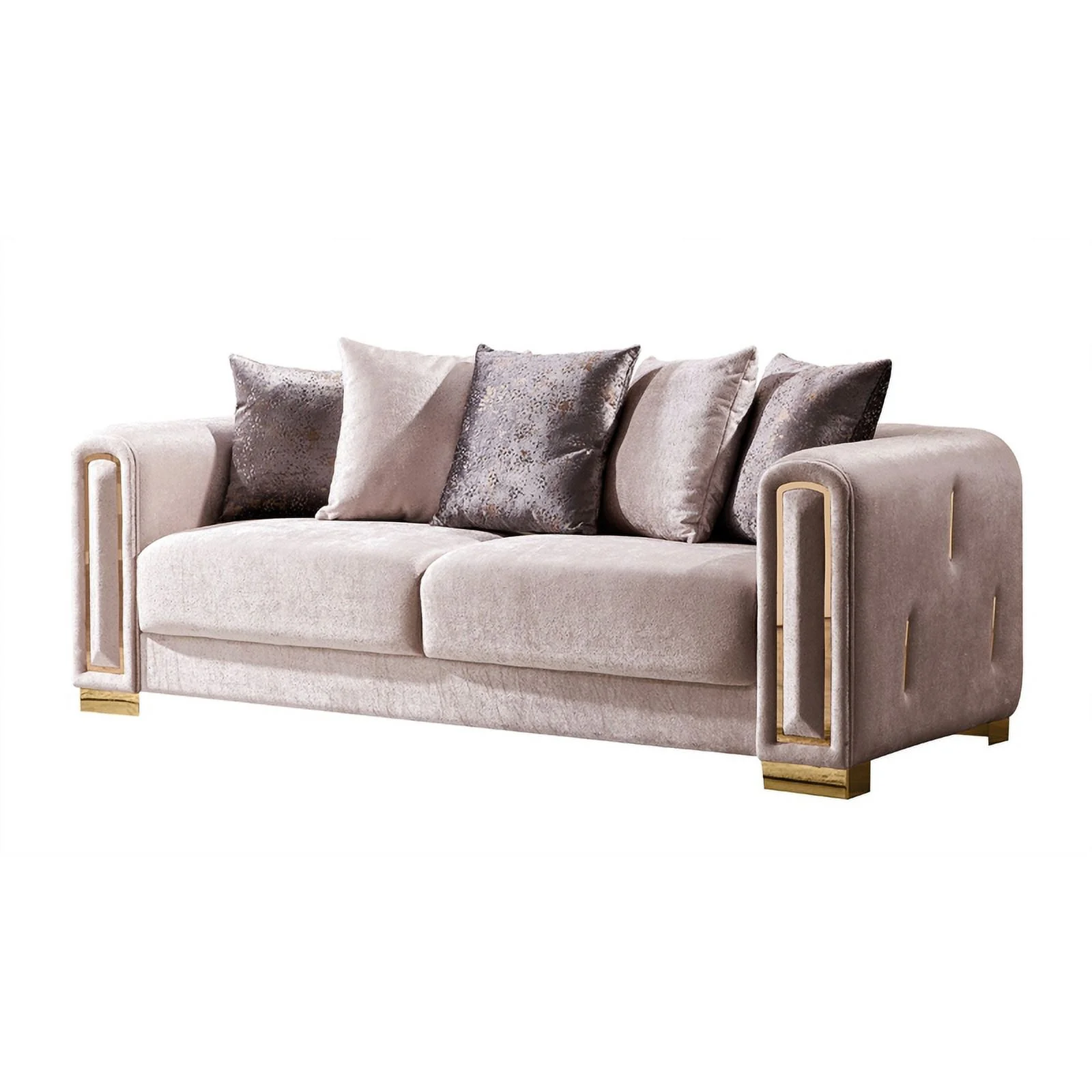 Pemberly Row Thick Velvet Fabric 2Pc Living Room Set Made With Wood in Beige
