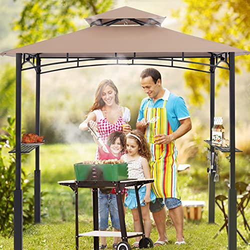 ABCCANOPY 8x5 Grill Gazebo - Outdoor BBQ Canopy Shelter with Led Light for Patio Backyard Grilling (Dark Gray)