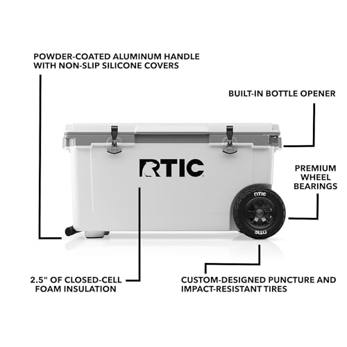RTIC 72 Quart Ultra-Light Wheeled Cooler Hard Insulated Portable Ice Chest Box for Beach, Drink, Beverage, Camping, Picnic, Fishing, Boat, Barbecue