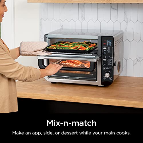 Ninja DCT451 12-in-1 Smart Double Oven with FlexDoor, Thermometer, FlavorSeal, Smart Finish, Rapid Top Convection and Air Fry Bottom , Stainless Steel