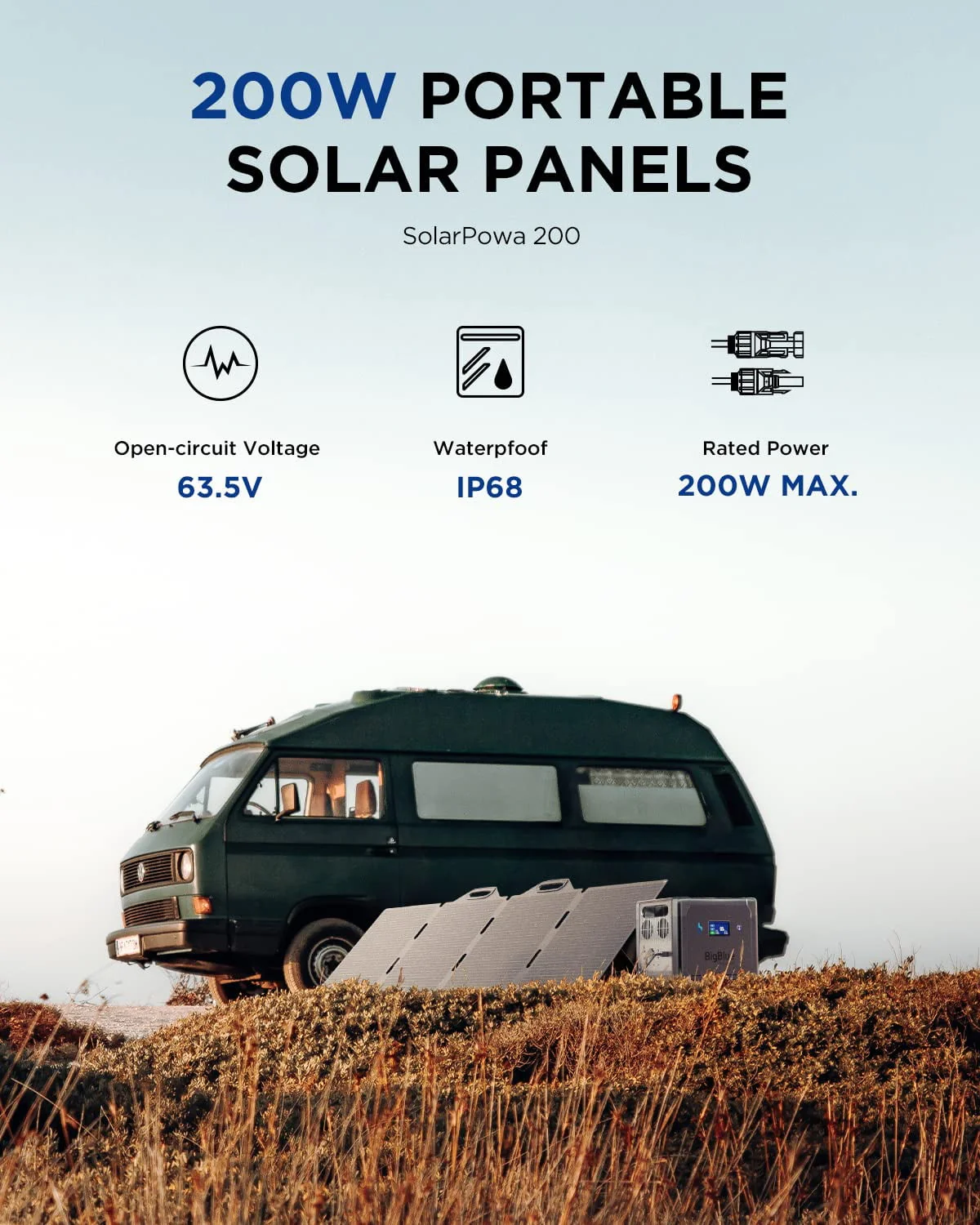 BigBlue 2500W Solar Generator with 200W Portable Solar Panel, 1843Wh CellPowa 2500 Power Station with APP and GPS, 2Hrs AC Charge to 100%, 10ms UPS