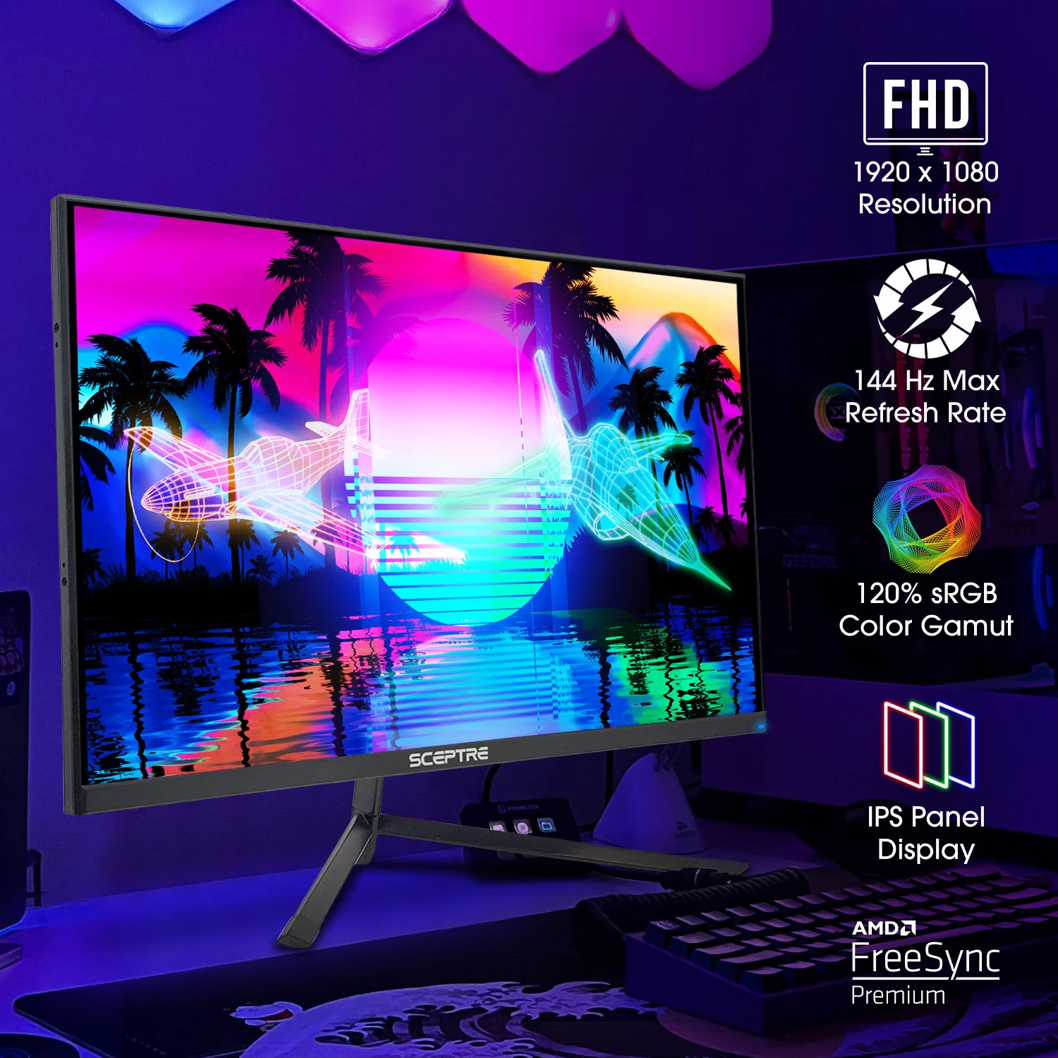 Sceptre IPS 27" LED Gaming Monitor G-to-G 1ms HDMI DisplayPort up to 144Hz AMD FreeSync Premium Build-in Speakers