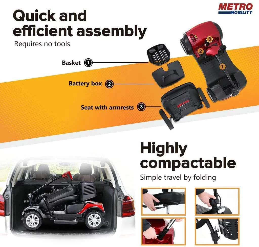 Metro Mobility Elderly Scooter Folding Scooter 4 Wheel Scooter Red