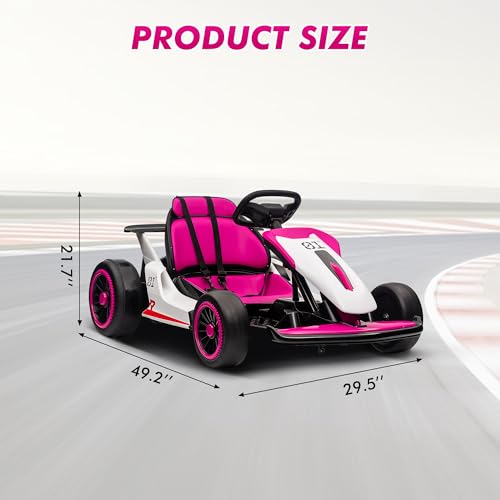 Go Kart, Electric Drift Kart Car with Adjustable Seat, 24V 7Ah Outdoor Ride On Toy, 2 * 200W Motor, 8.1 MPH, LED Lights