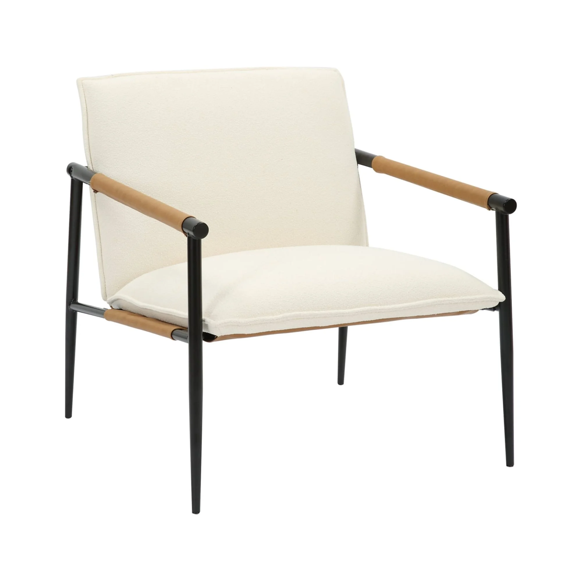 Nathan James Omel Lounge Reading Chair, Modern Living Room Accent Chair with Metal Frame and Boucle Upholstery, White/Black - Radiant Selections