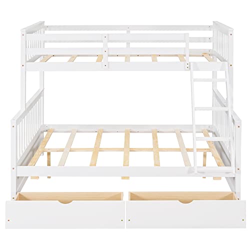 Ball & Cast Full Over Full Bunk Bed with Twin Size Trundle and Built in 4 Drawer,Wood Bunkbed w/Storage Ladder & Slat Support