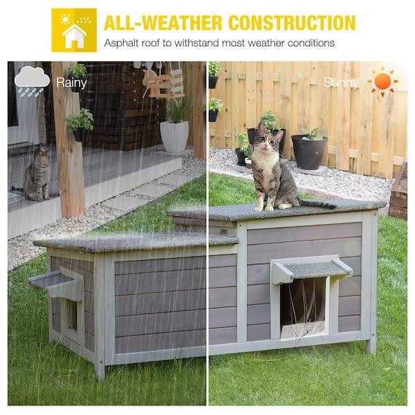 aivituvin Feral Cat Shelter 2-Room Outdoor Cat House for Rescued Cats AIR93 - Pet Supplies online store