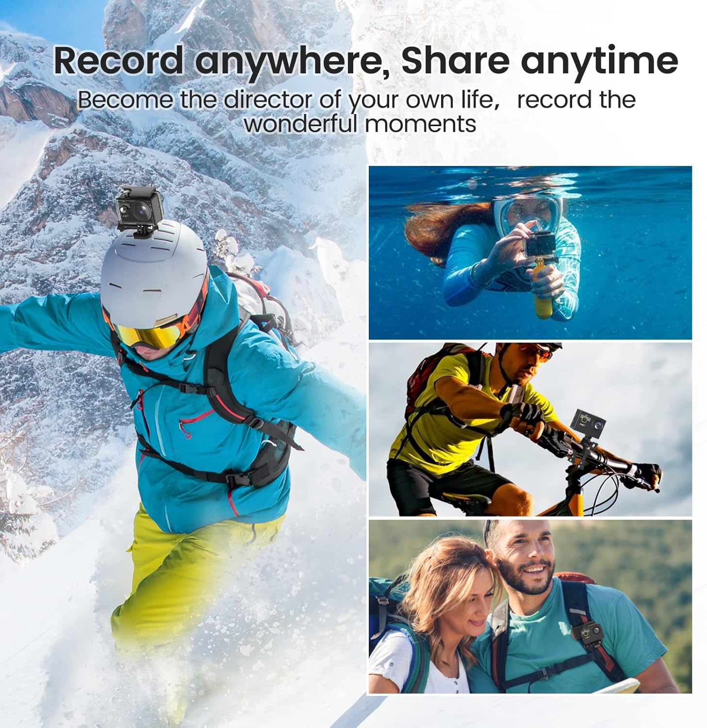 AKAIRIO Action Sports Camera with Accessories Mount Kit 3 Batteries Charger,HD WiFi Underwater Camera with Waterproof Case Remote