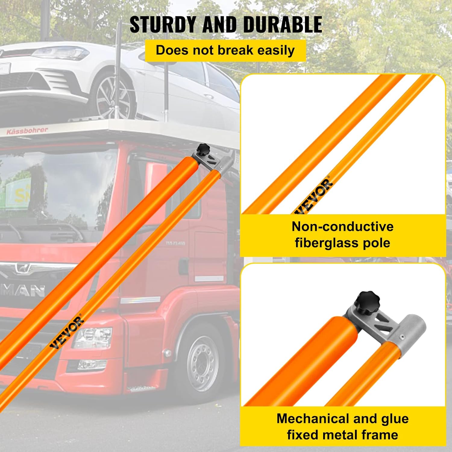 VEVOR Load Height Measuring Stick, 15' Sturdy Fiberglass Truck Height Stick with Adjustable Pole