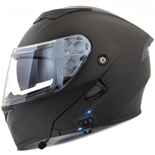 Motorcycle Bluetooth Modular Helmet, DOT Approved Flip Up Full Face Motorcycle Dual Visor Helmet, with Dual Speakers and Microphone
