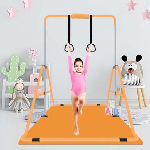 Expandable Gymnastics Bar for Kids, Adjustable Height Junior Training Kip Bar, Folding Gymnastic Horizontal Bars Monkey Bar