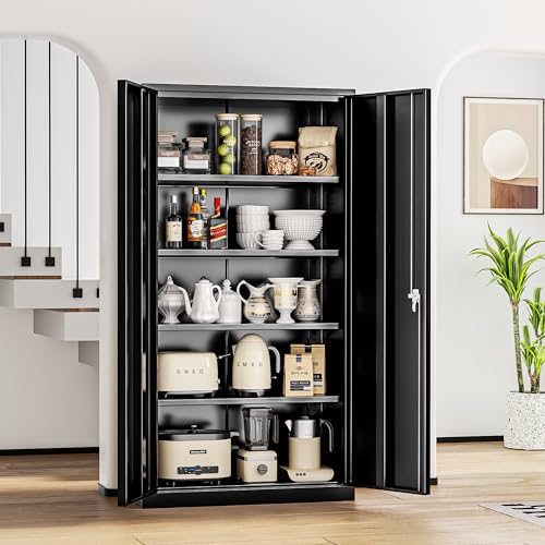 INTERGREAT Metal Storage Cabinets 72” Black Garage Steel Storage Cabinet with Doors and Shelves, Metal Tool Cabinet