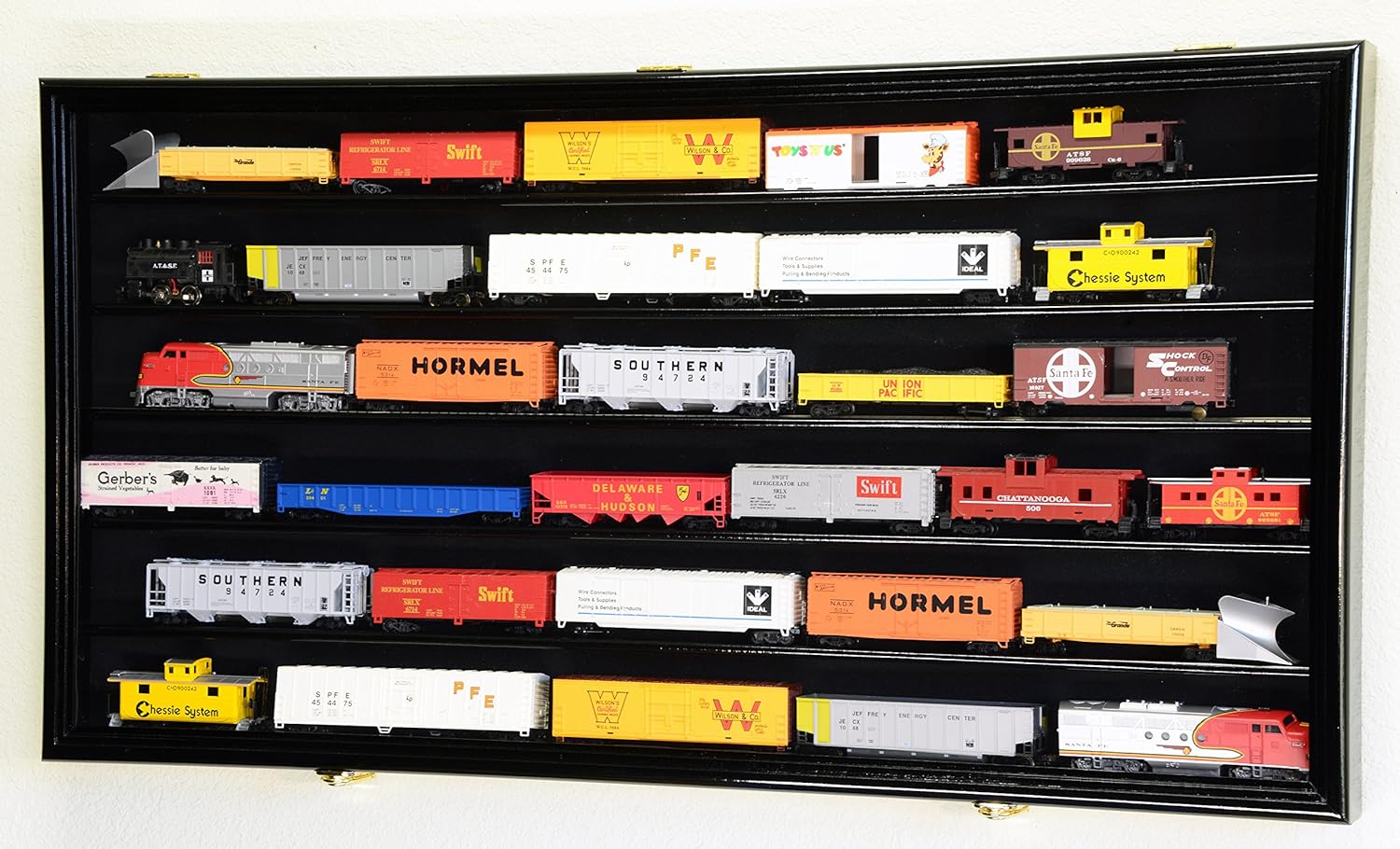HO Scale Model Train Display Case Cabinet Wall Rack w/98% UV Protection- Lockable -Cherry