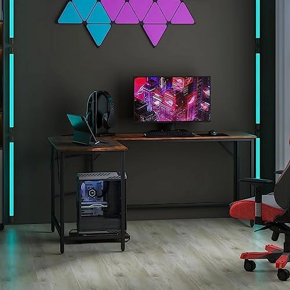HJZBNONE L-Shaped Desk with CPU Stand  66 Inch Wooden -Saving Corner Desk w/Metal Frame  Large Computer Gaming PC Desk  Writing Table Study Desk for