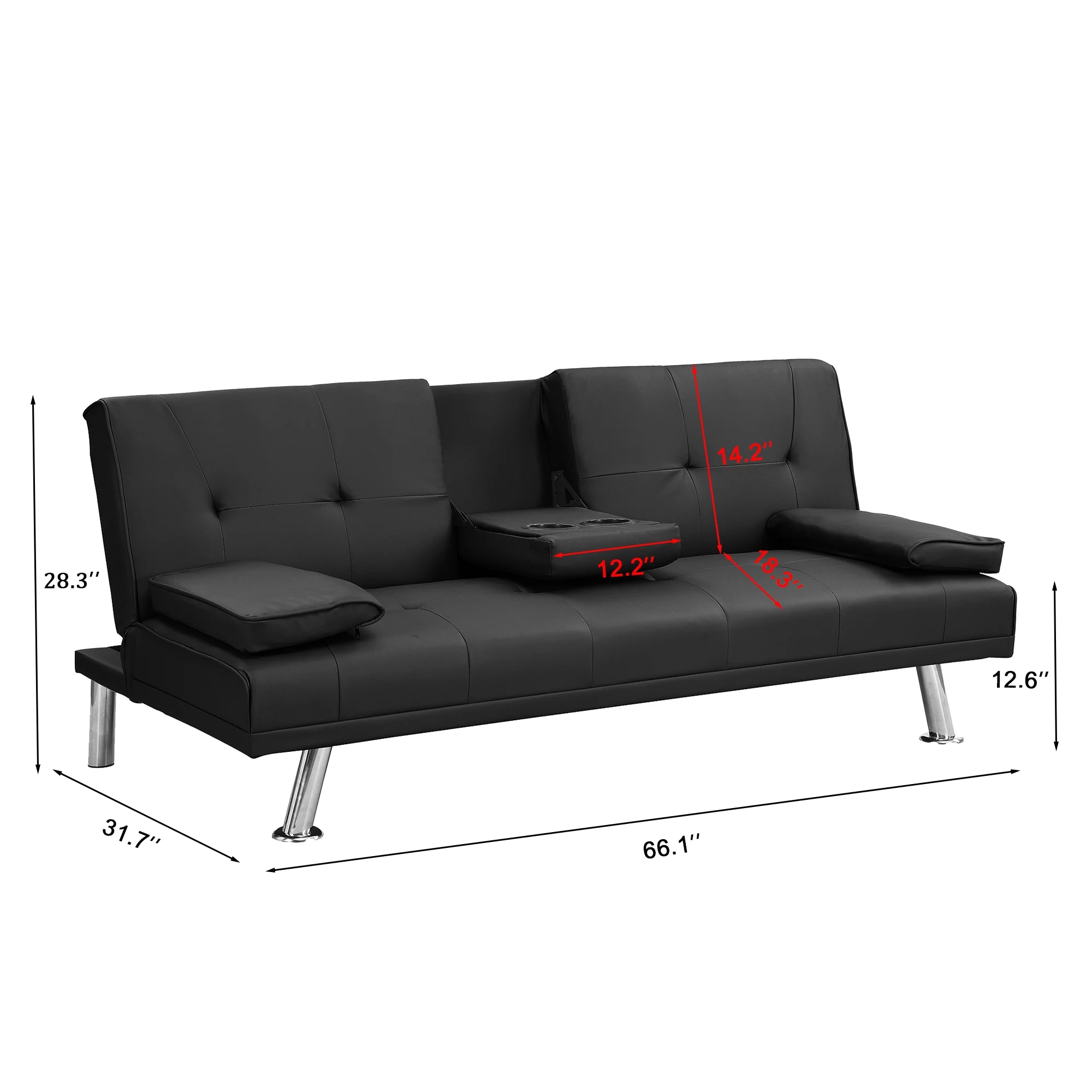 BASTCH Home Futon Sofa Bed, 67 Inch Sofa bed with Removable Armrests, Wood Frame, 2 Cup Holders, Convertible Sofa Bed for Living Room