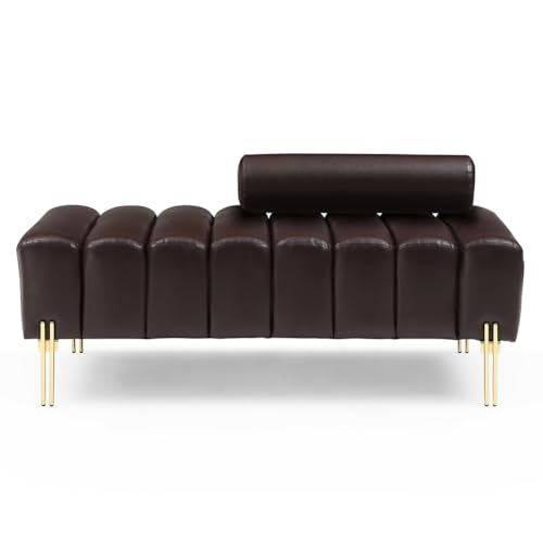 53.2" Modern Entryway Ottoman Bench with Adjustable Backrest Upholstered End of Bed Bench Sofa Stool Footrest for Bedroom Living Room Brown
