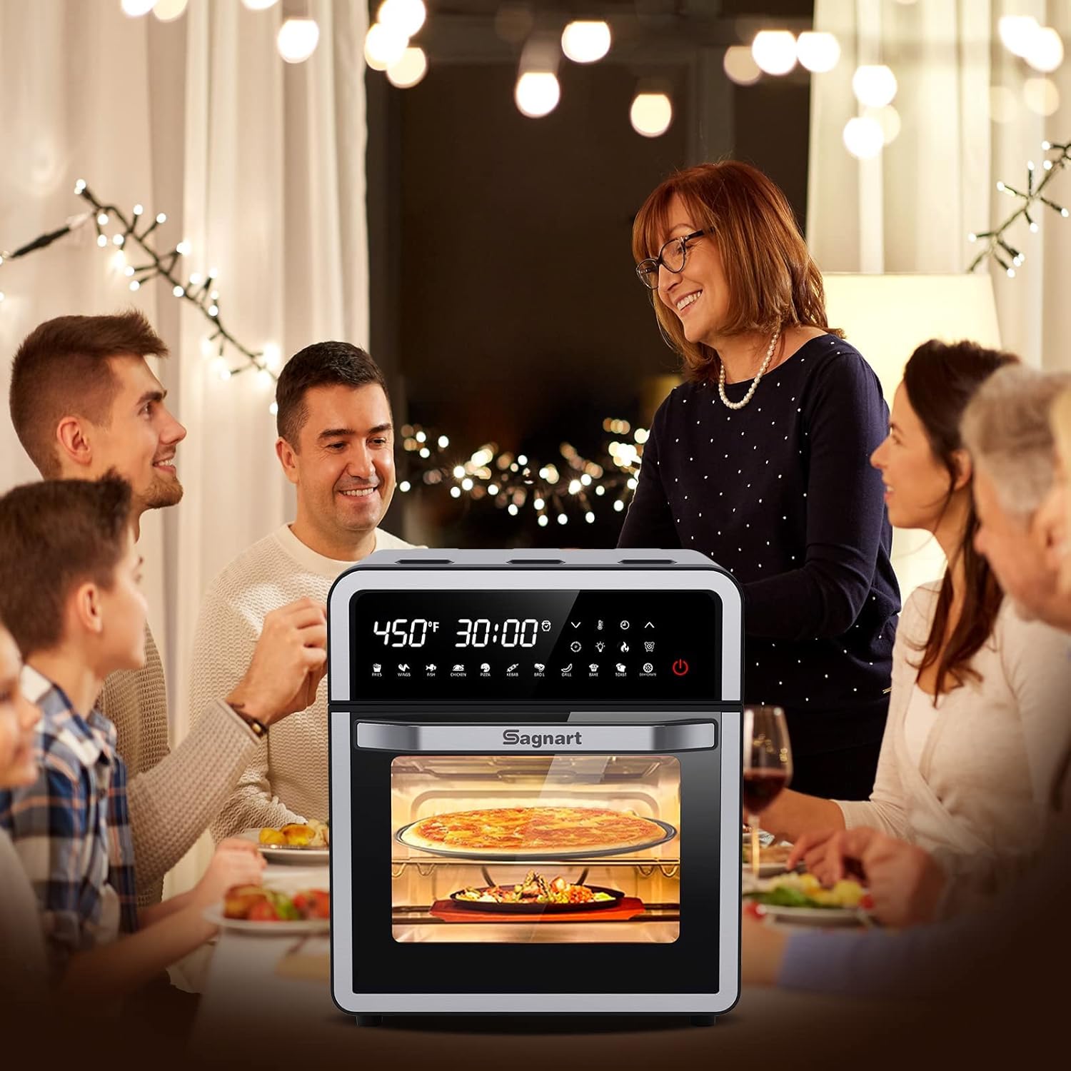 14-in-1 Air Fryer Oven, Sagnart 16 Quart Stainless Steel Air Fryers Toaster Oven with 11 Presets, 1600W LCD Touch Screen Air Fryer