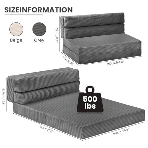 Folding Sofa Bed, Convertible Sleeper Chair with Pilow Foldable Matress