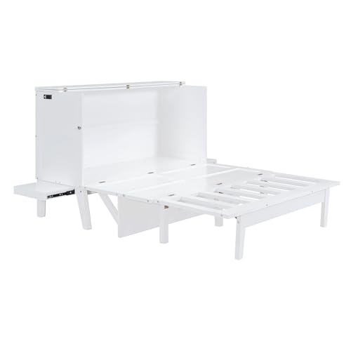 Full Murphy Bed Space-Saving Wall Bed with Storage Shelves and Drawers for Guest Room or Home, Easy to Fold into a Cabinet